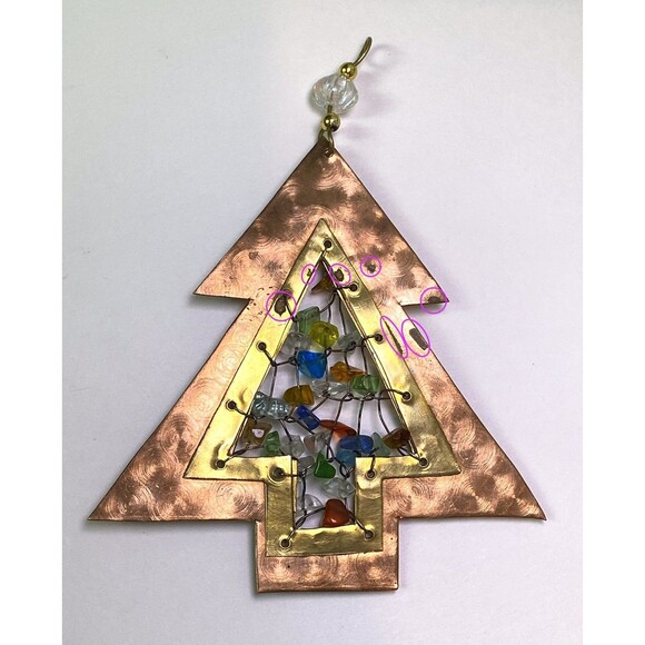 Copper Christmas Tree Ornament Stones Wire Hanging Unique Holiday Decor Artisan - Picture 3 of 3